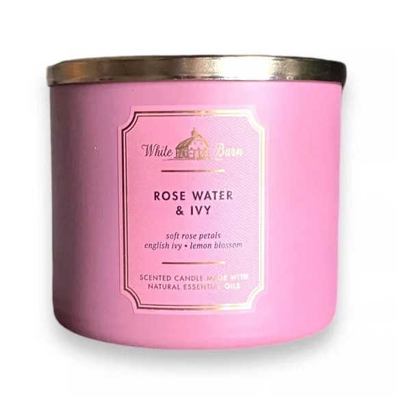 NEW Bath and Body Works White Barn Rose Water & Ivy - 3 Wick Candle & Lid 14.5oz - Picture 4 of 5